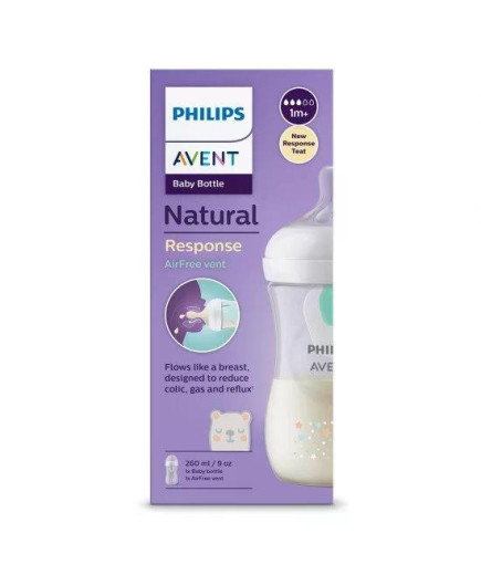 Шише за хранене Natural Response с клапа AirFree 260 мл с биберон без протичане Natural Response Поток 3, с картинки Звезди и Ме