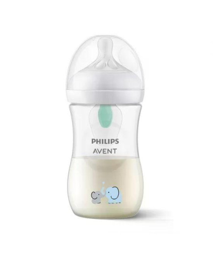 Шише за хранене Natural Response с клапа AirFree 260 мл с биберон без протичане Natural Response Поток 3, с картинкa Слончета, 1