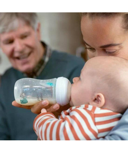 Шише за хранене Natural Response с клапа AirFree 260 мл с биберон без протичане Natural Response Поток 3, с картинкa Слончета, 1
