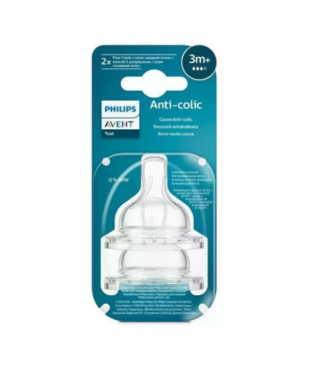 Комплект от 2 бр. Биберони Anti-colic със сила на потока 3, 3м+, Philips AVENT SCY763/02