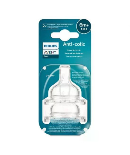 Комплект от 2 бр. Биберони Anti-colic със сила на потока 4, 6м+, Philips AVENT SCY764/02