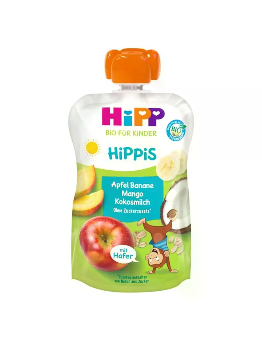 HIPP 47011 ЯБЪЛКА, БАНАН, МАНГО,КОКОСОВО МЛЯКО И ОВЕС, плодова закуска, 100гр.