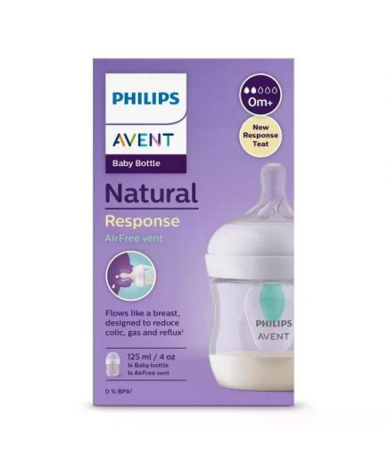Шише за хранене Natural Response с клапа AirFree 125 мл с биберон без протичане Natural Response Поток 2, 0м+, Philips AVENT SCY