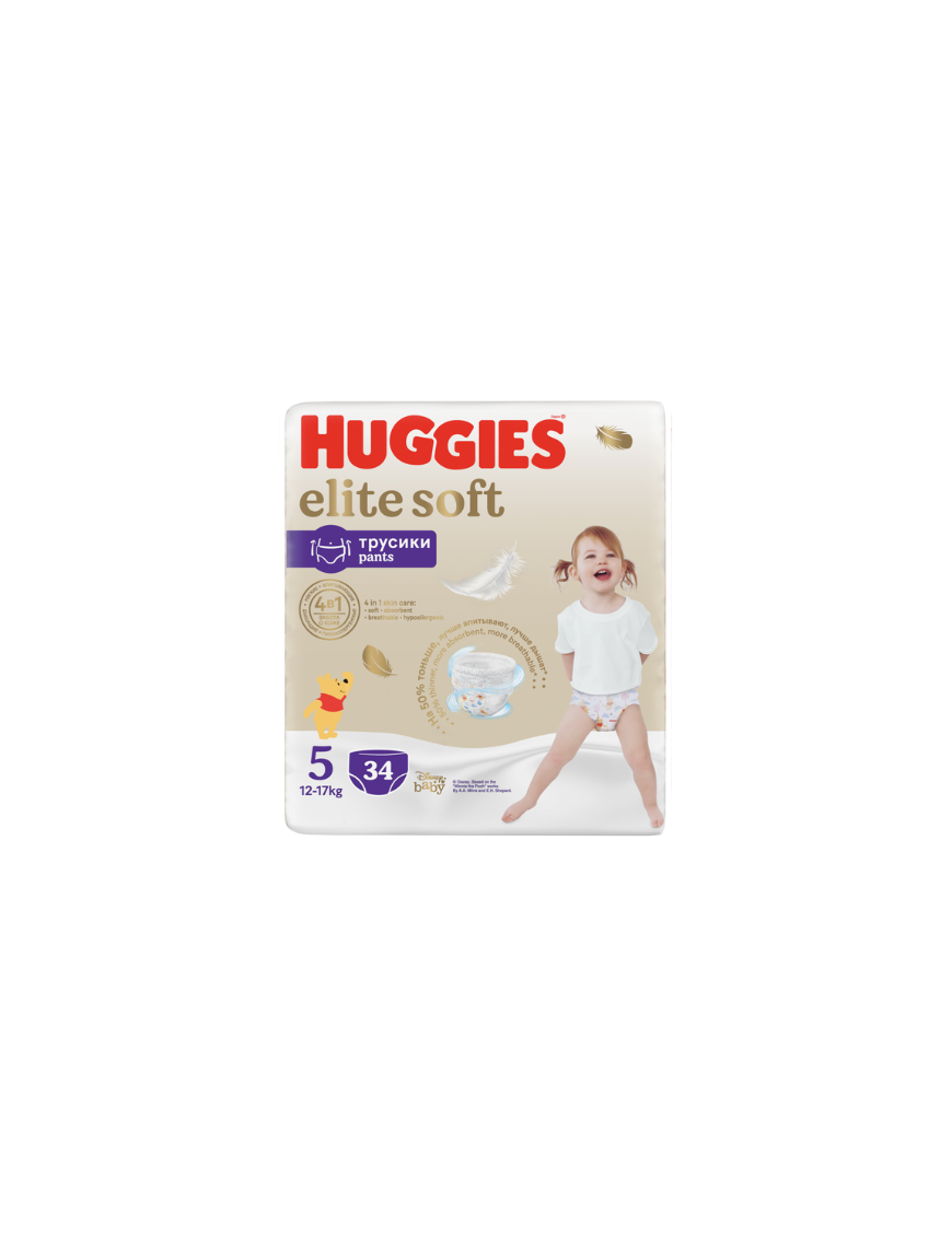 Huggies Бебешки пелени гащички Elite Soft 5, 12-17кг, 34бр