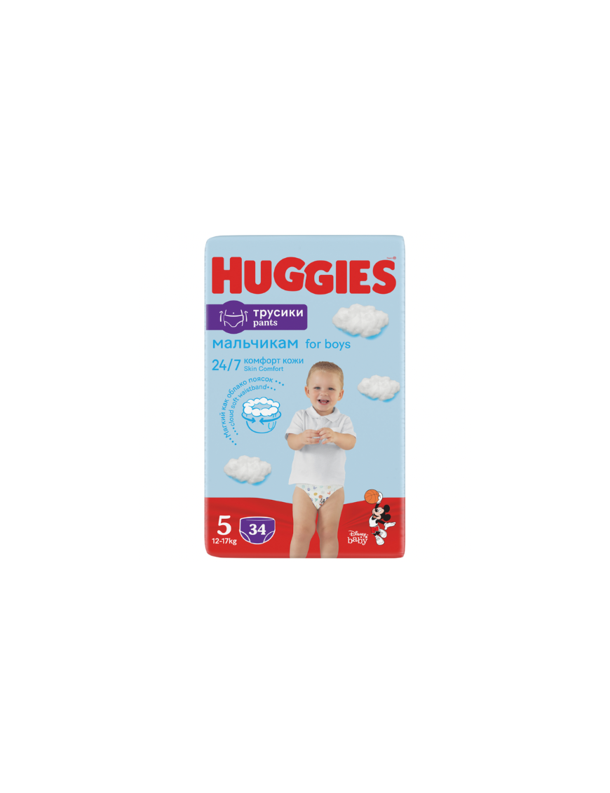 Huggies Бебешки пелени гащички Disney Boy 5, 12-17кг, 34 бр.