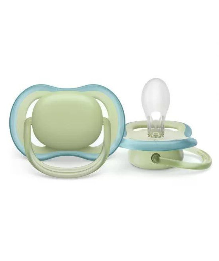 Комплект от 2 бр. ортодонтични залъгалки Philips AVENT SCF085/21 Ultra Air 0-6м, синьо и зелено, в кутия за стерилизиране