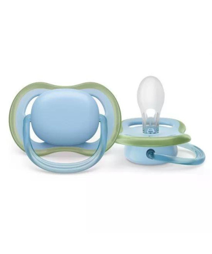 Комплект от 2 бр. ортодонтични залъгалки Philips AVENT SCF085/21 Ultra Air 0-6м, синьо и зелено, в кутия за стерилизиране