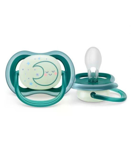 2 бр. светещи в тъмното ортодонтични залъгалки Philips Avent Ultra Air Night 6-18м, сини с декорация Звезда и Луна, в кутия за с