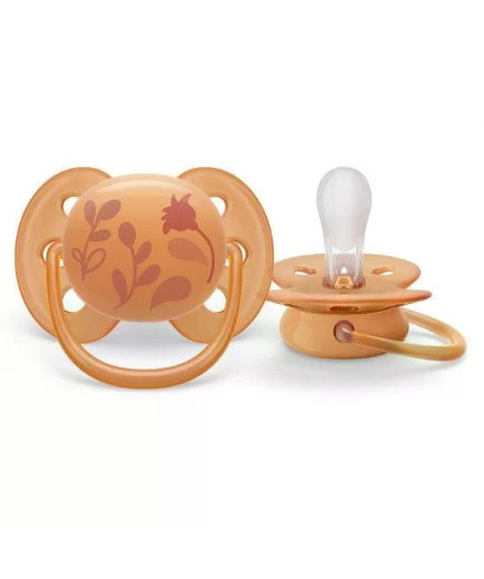 Комплект от 2 бр. ортодонтични залъгалки Philips AVENT SCF091/18 Ultra Soft 6-18м, с декорация Куче и Цвете, в кутия за стерилиз