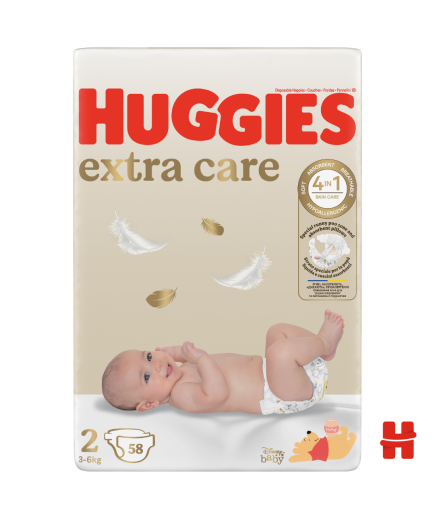 Huggies Бебешки пелени Extra Care 2, 3-6кг, 58 бр.