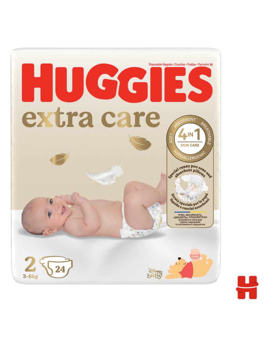 Huggies Бебешки пелени Extra Care 2, 3-6кг, 24 бр.