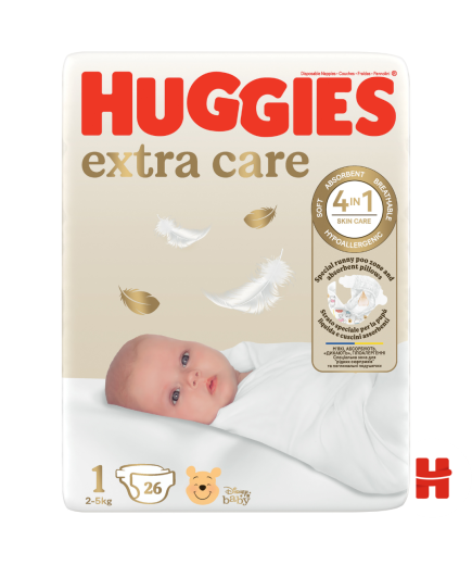 Huggies Бебешки пелени Extra Care 1, 3-5кг 26 бр.