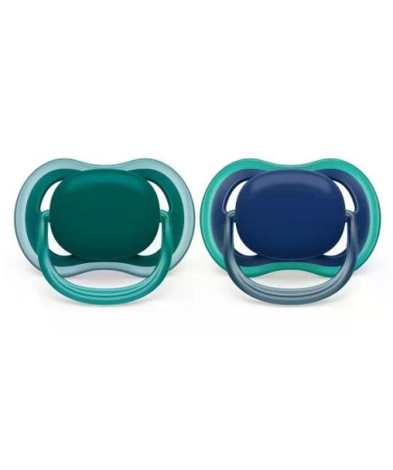 Комплект 2 бр. ортодонтични залъгалки Philips AVENT Ultra Air SCF085/31 с кутия за стерилизиране, неутрални без декорация, 6-18м