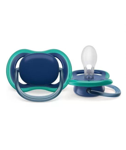 Комплект 2 бр. ортодонтични залъгалки Philips AVENT Ultra Air SCF085/31 с кутия за стерилизиране, неутрални без декорация, 6-18м