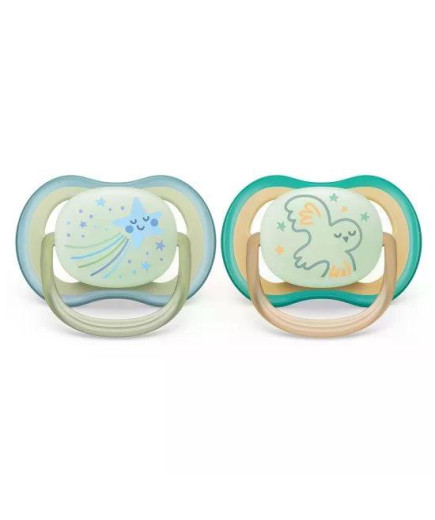 Комплект 2 бр. светещи в тъмното ортодонтични залъгалки Philips Avent SCF0376/18 Ultra Air Night 0-6м с декорация Звезда и Сова,