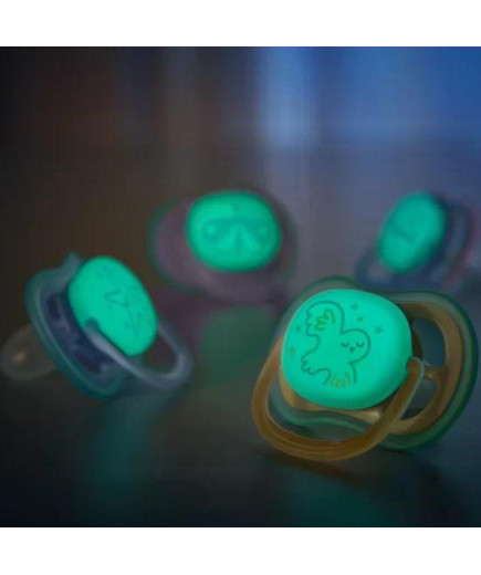 Комплект 2 бр. светещи в тъмното ортодонтични залъгалки Philips Avent SCF0376/18 Ultra Air Night 0-6м с декорация Звезда и Сова,