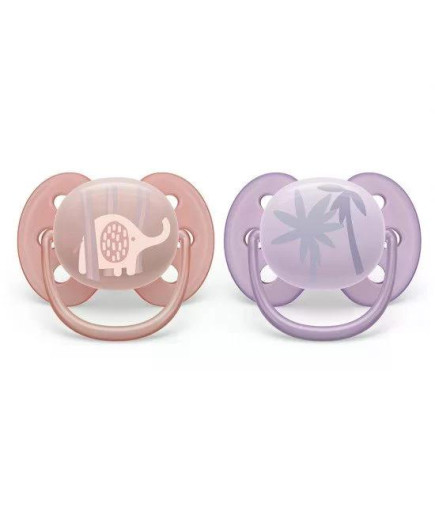 Комплект от 2 бр. ортодонтични залъгалки Philips AVENT SCF091/09 Ultra Soft 0-6м, с декорация Слонче и Палми, в кутия за стерили