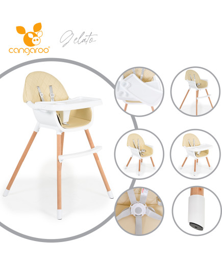 Дървен стол за хранене Gelato 2в1 бежов