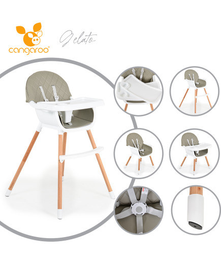 Дървен стол за хранене Gelato 2в1 сив