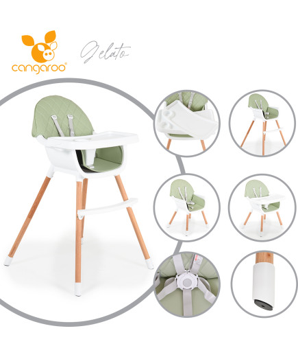 Дървен стол за хранене Gelato 2в1 мента