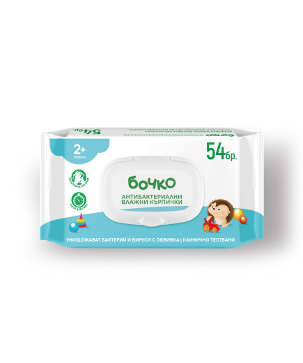 БОЧКО Антибактериални влажни кърпички 54 бр