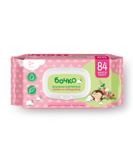 БОЧКО Влажни кърпички Памук и смрадлика 84 бр.