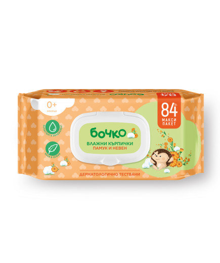 БОЧКО Влажни кърпички Памук и невен 84 бр