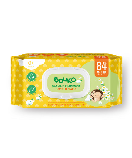 БОЧКО Влажни кърпички памук и лайка 84 бр