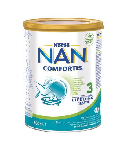 Nestlé® NAN ® Comfortis 3,  след 12-тия месец, Висококачественa обогатенa млечна напитка на прах, 800g, метална кутия