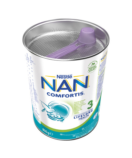 Nestlé® NAN ® Comfortis 3,  след 12-тия месец, Висококачественa обогатенa млечна напитка на прах, 800g, метална кутия