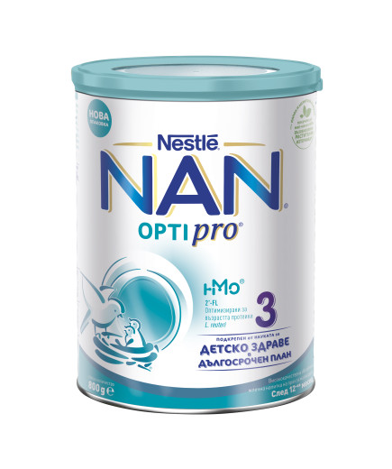 Nestlé® NAN® OPTIPRO® 3 HM-O®, след 12-тия месец, Висококачественa обогатенa млечна напитка на прах, 800g, метална кутия