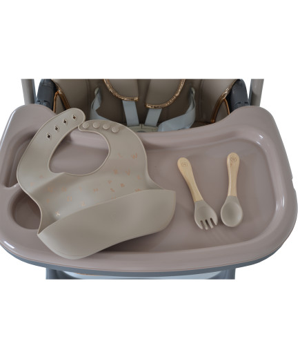 Детски стол за хранене с подарък Lindo бежов