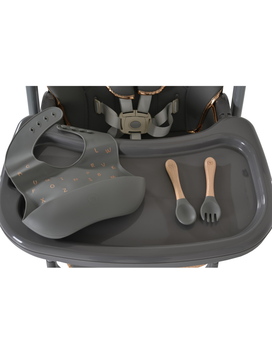 Детски стол за хранене с подарък Lindo сив