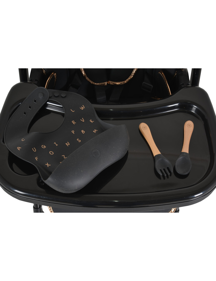 Детски стол за хранене с подарък Lindo черен