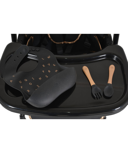 Детски стол за хранене с подарък Lindo черен